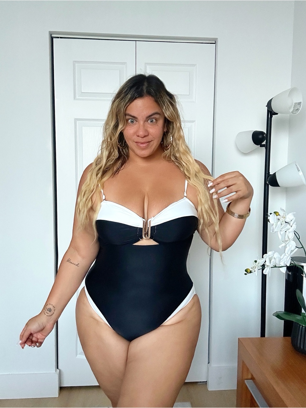 Black & White One-Piece Swimsuit with Underwire Accent